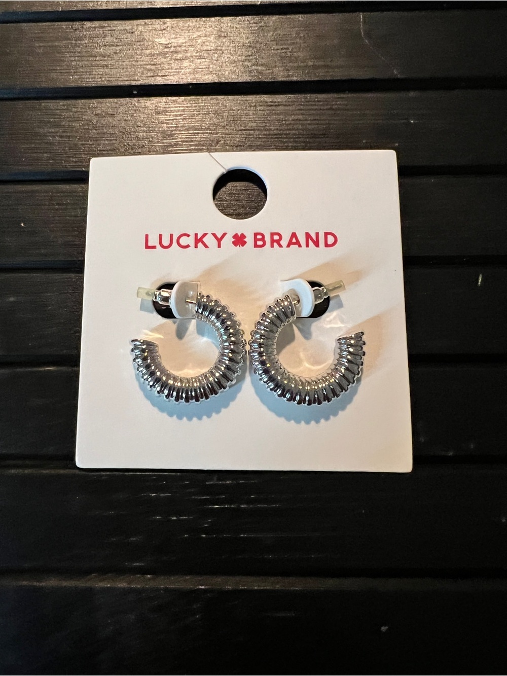 Lucky Brand Silver Ribbed Hoop Earrings